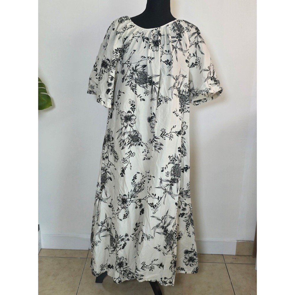 Anko Floral Cotton Midi Dress Size 18 Black White resortwear vacation lagenlook